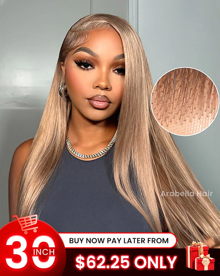 【30" Super Sale】Ash Honey Blonde Color Minimalist Blonde Series Glueless 13x4 Lace Front  Wavy/Straight Human Hair Wig